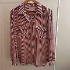 LOFT Red and White Striped Button Down Shirt